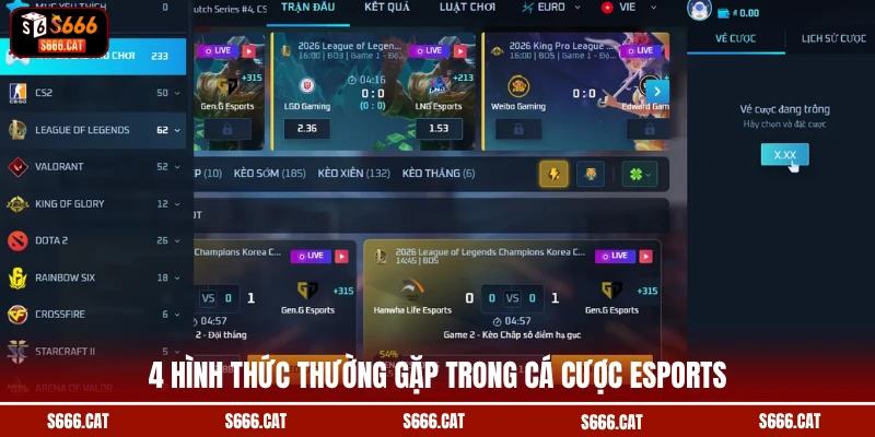 4 hình thức thường gặp trong cá cược Esports